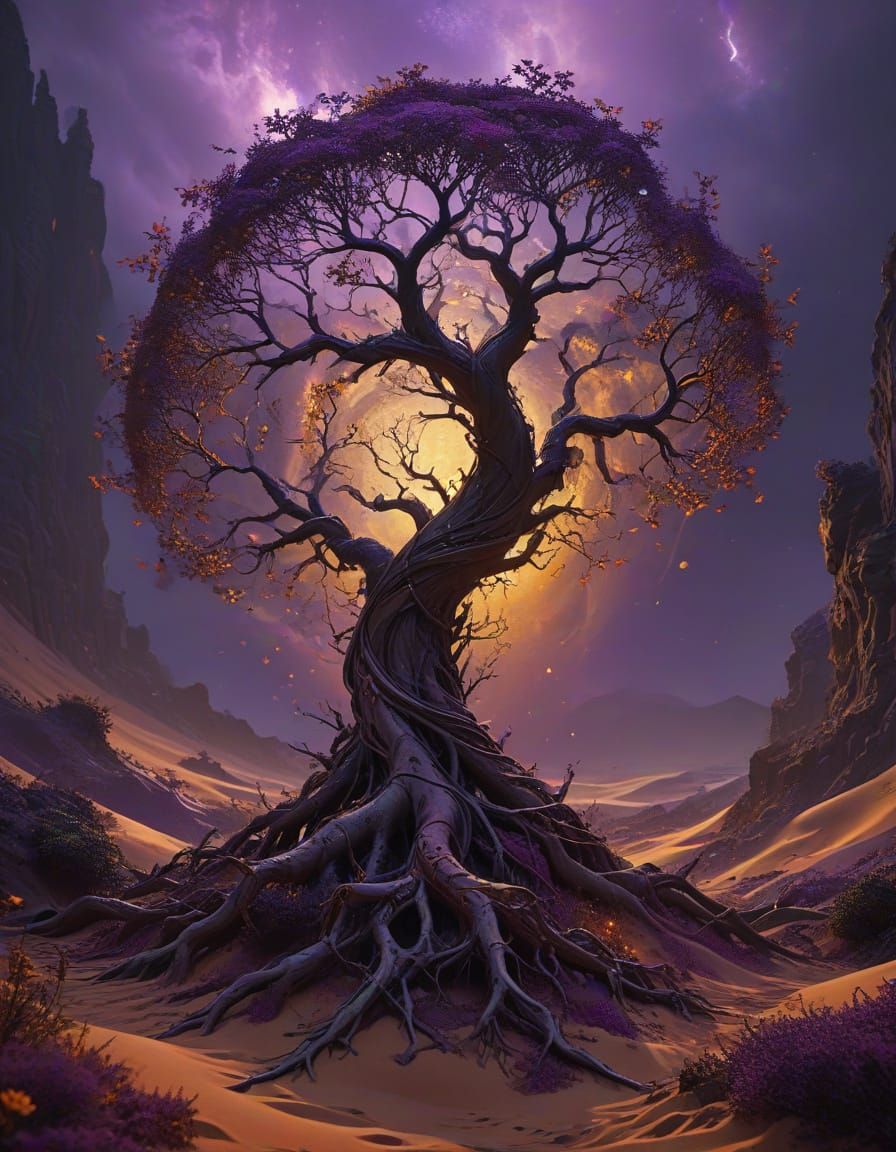 Twisted Desert Tree in Dark Fantasy Style