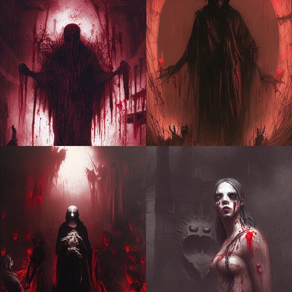Bloody Black Masked Monster in Gothic Horror Style
