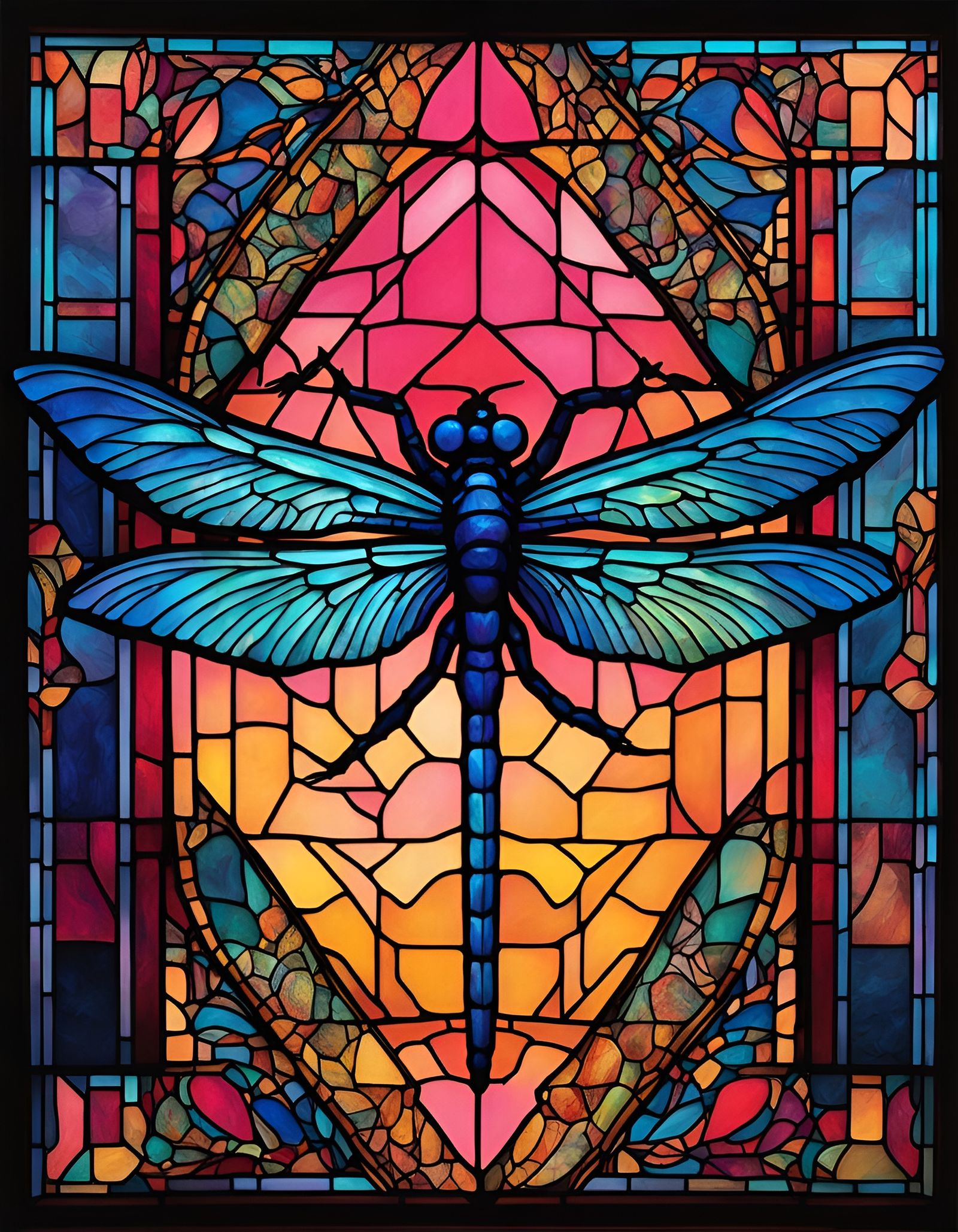 Synthwave Reptiles and Dragonflies in Stained Glass