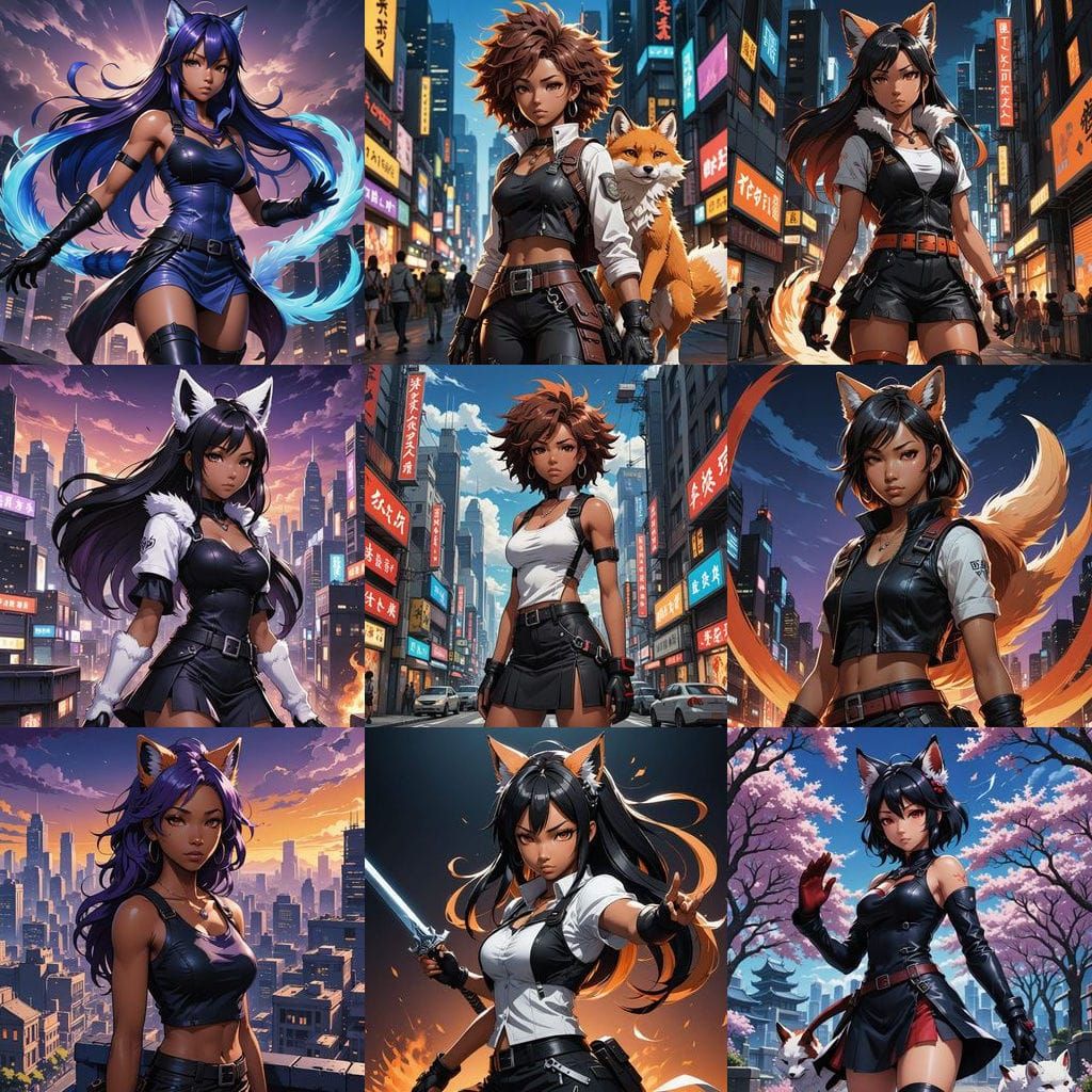 African American Teenage Kitsune Girl in Tifa Lockhart Costu...