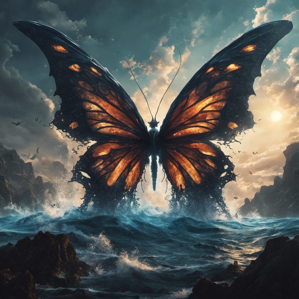 Ocean Butterfly in Dark Fantasy Art Style