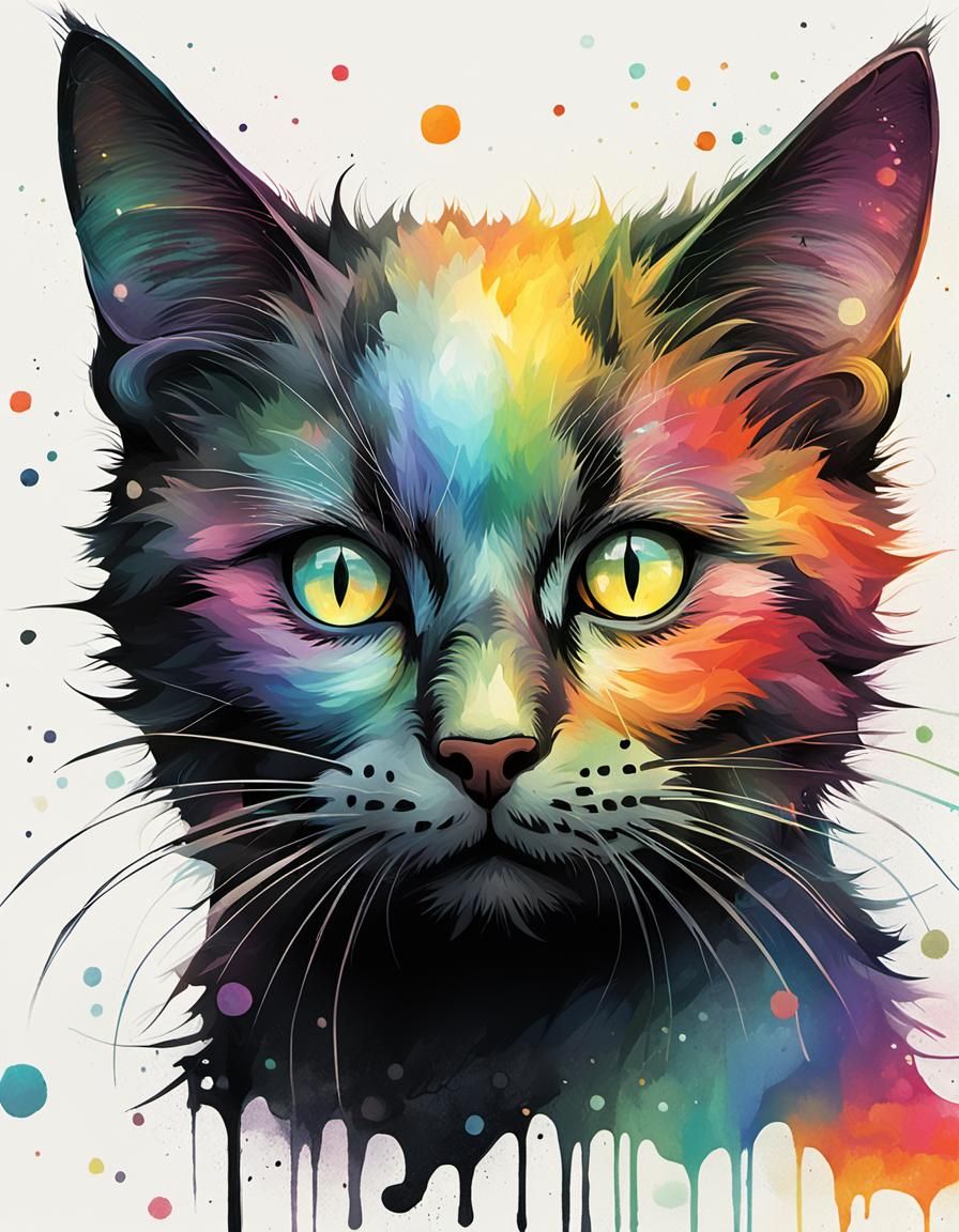 Prismatic Rainbow Cat in Psychedelic Style