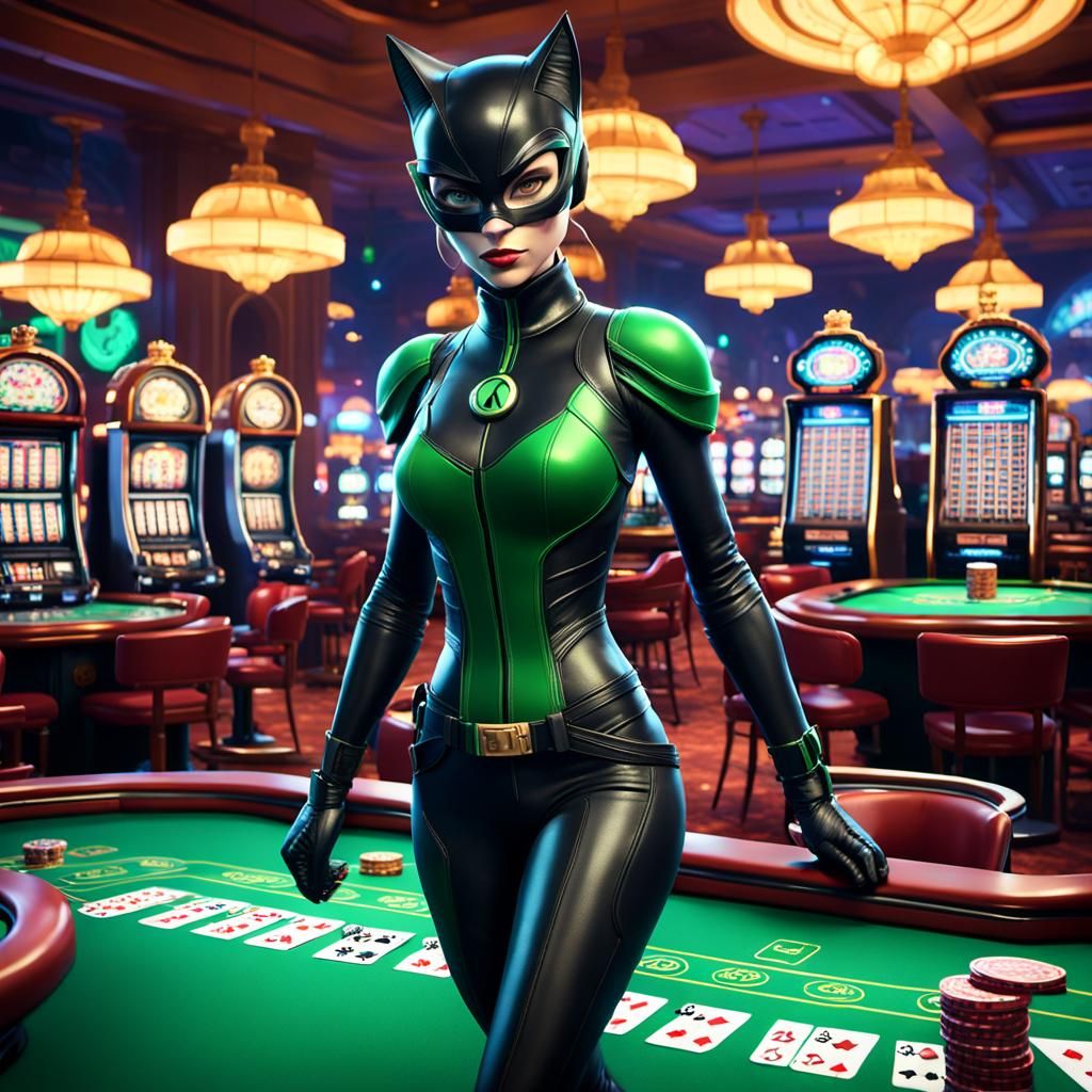 Cat Woman in Casino: Pixar-Style 3D Digital Art