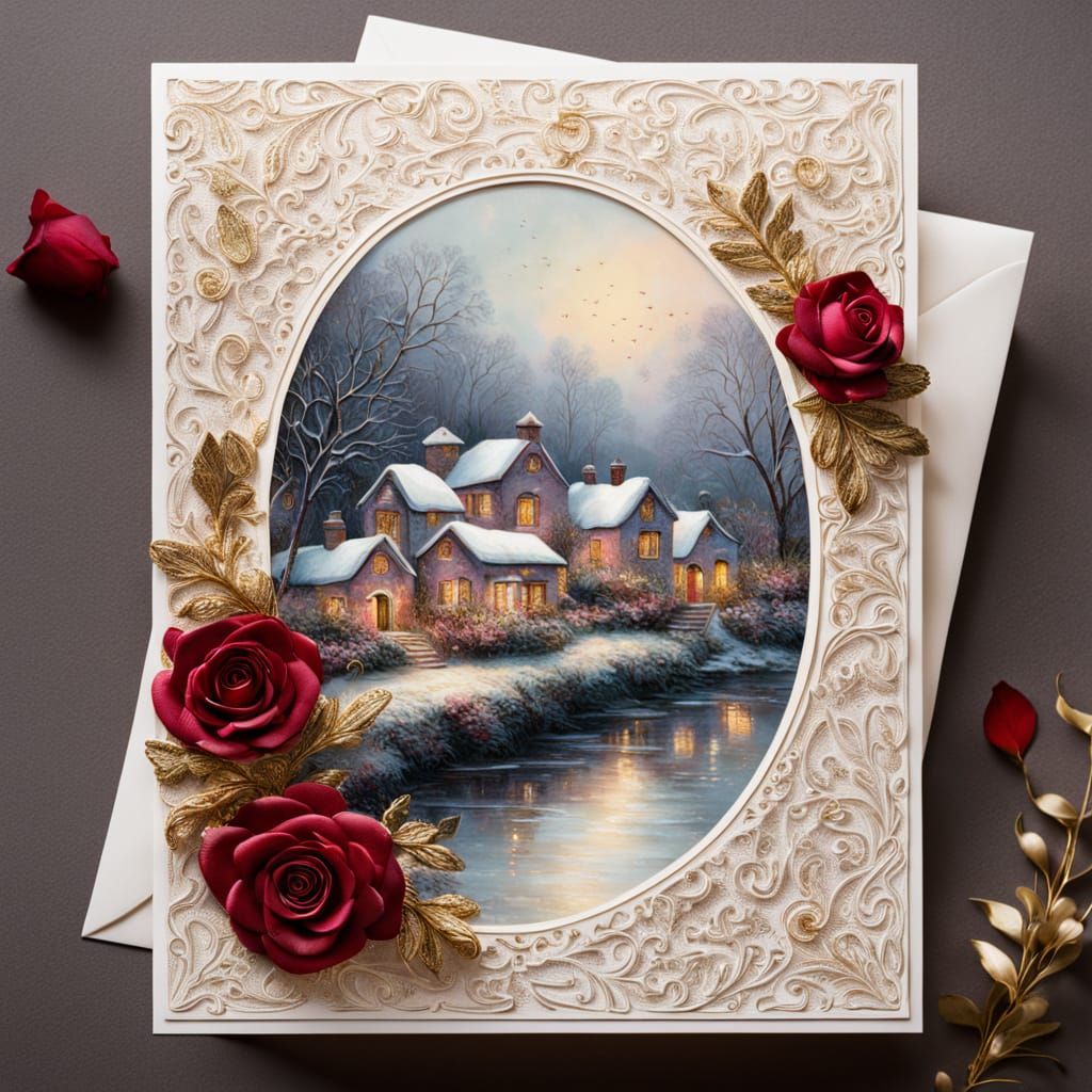 Warm Whimsical Village Scene Valentine's Day Card