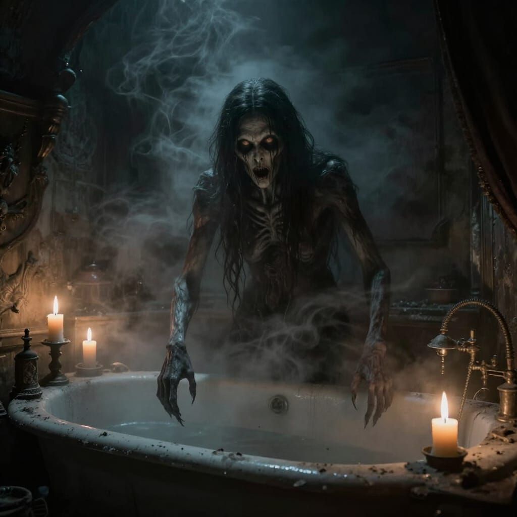 Ghostly Figure Emerges from Dark Old House Interior