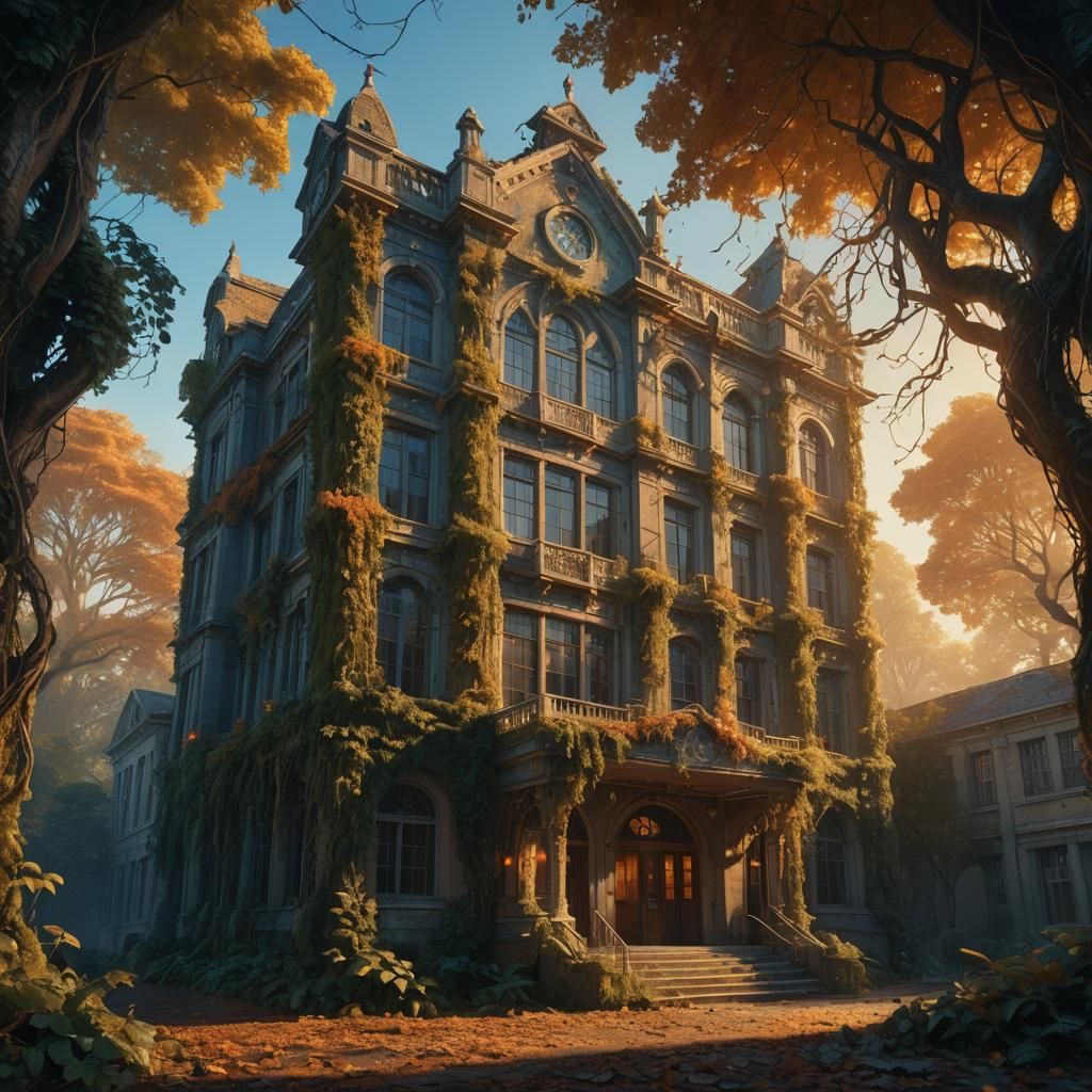 Mystical Forest School in Detailed Matte Painting