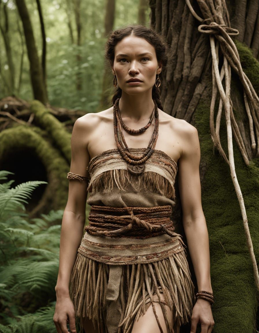 Neo-Stone Age Huntress in Ancient City Ruins