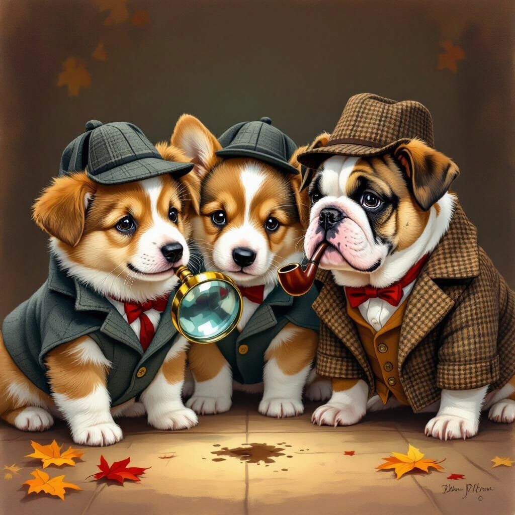 Adorable Puppies in Sherlock Holmes Costumes for Halloween
