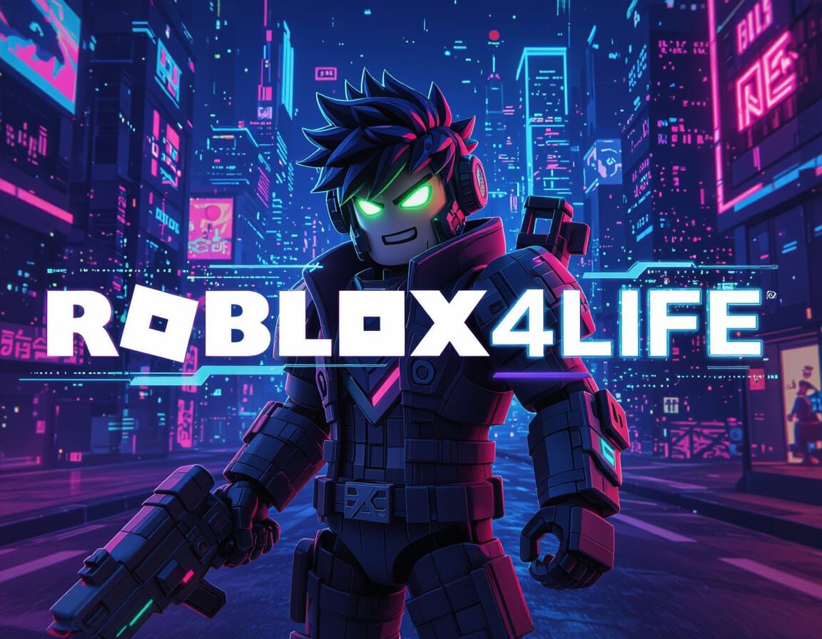 Roblox YouTube Banner with Futuristic Cybernetic Character