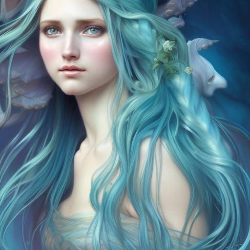 Beautiful Mermaid Portrait in Hyperdetailed Art Nouveau Styl...