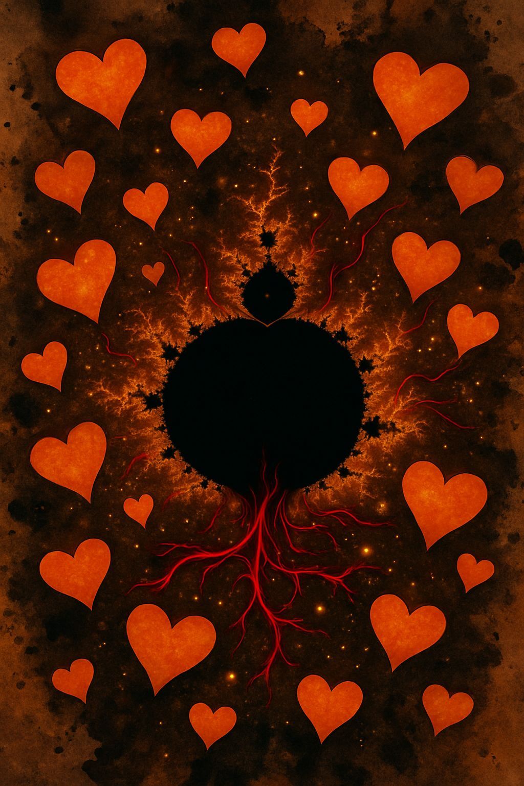 Majestic Fractal Heart with Blood Flow and Gold Sparks