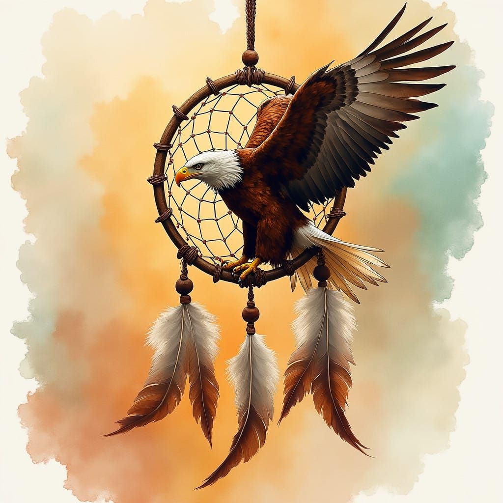 Eagle Dreamcatcher in Vibrant Afremov Watercolors