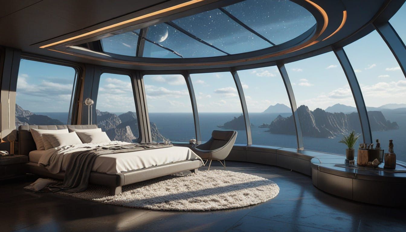 Cyberpunk Futuristic Spaceship with Regal Cat in Serene Comm...