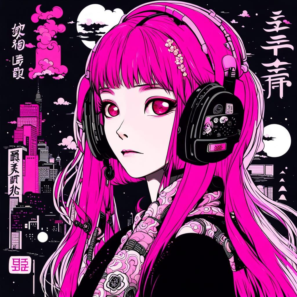 Neo Tokyo Pop Beauty in Sakura Bloom