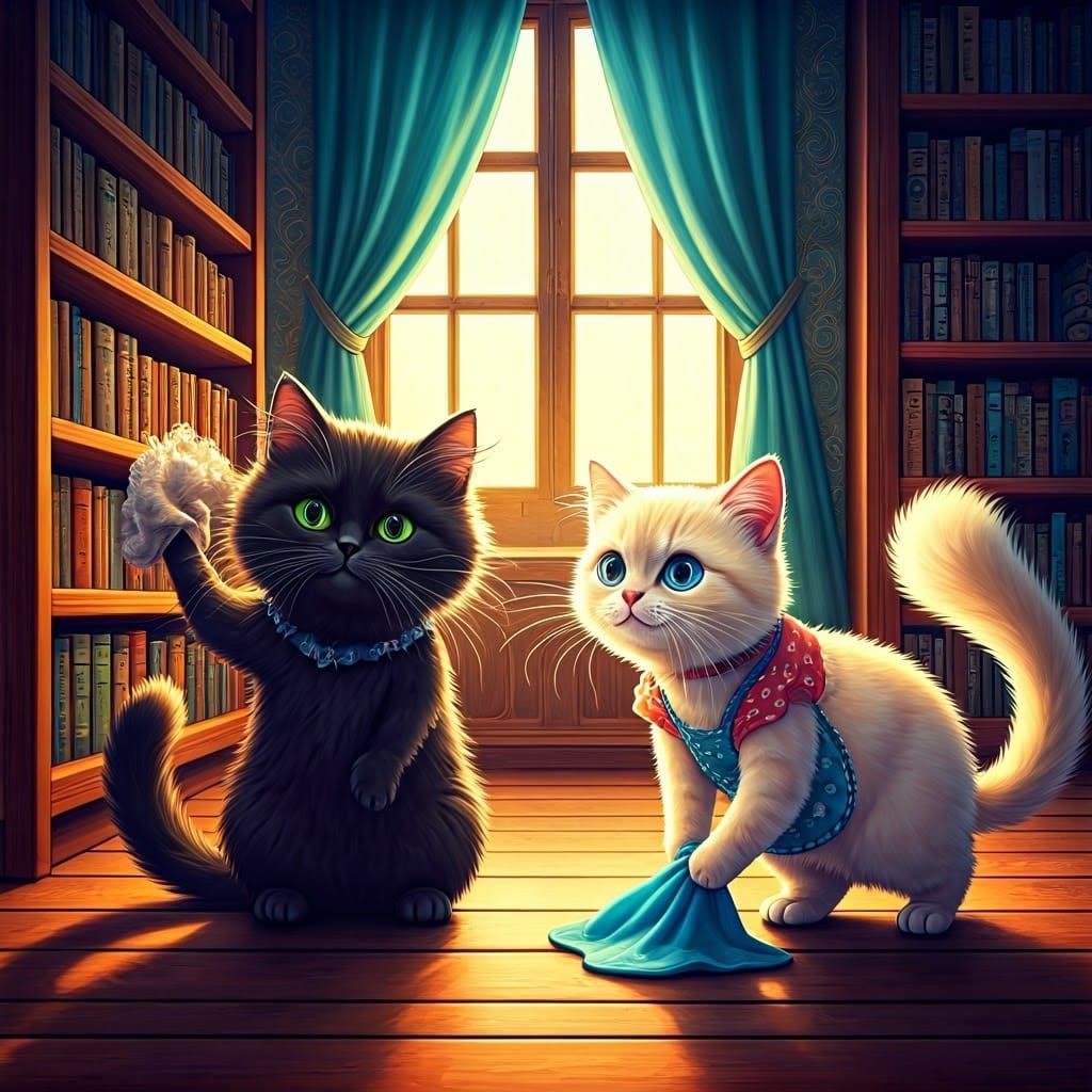 Chibi Cats Cleaning in Whimsical Aprons