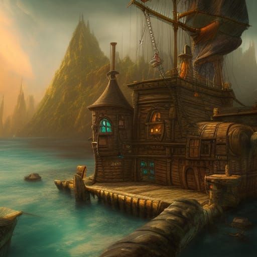 Fantastical Pirate Secret Hideout in Detailed Matte Painting