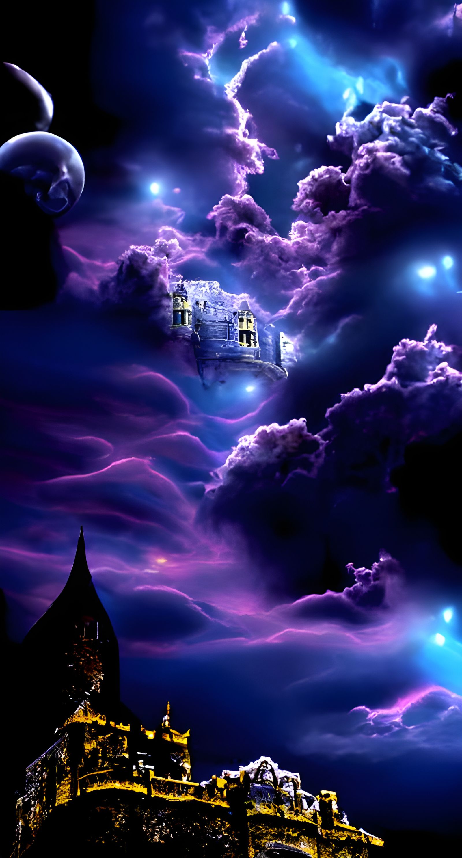 Fantasy Castle and Gardens under Astral Sky