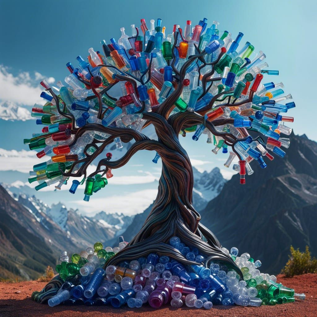 Plastic Bottle Tree Sculpture: Fantasy Concept Art