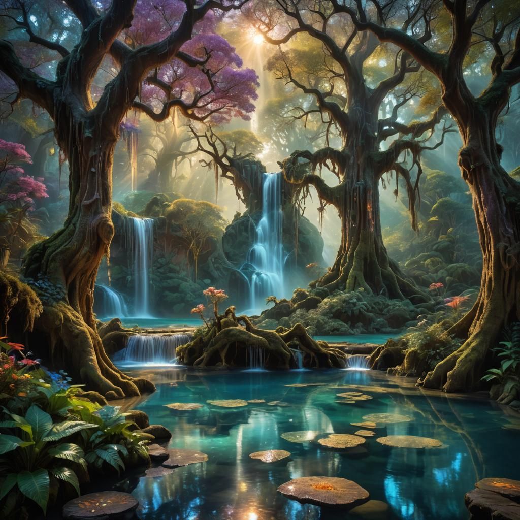 Enchanted Forest Realm in Ethereal Light