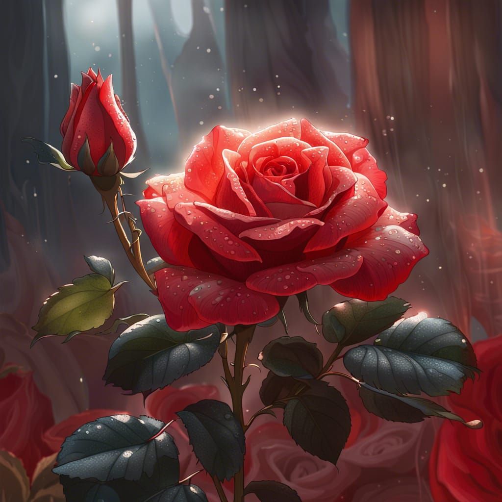 Red Rose in Morning Light: Hyperdetailed Concept Art