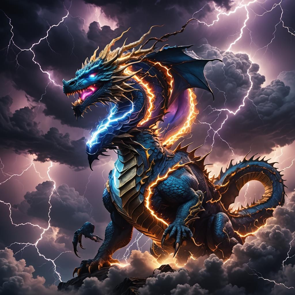 Electric Dragon Soaring Through Stormy Skies