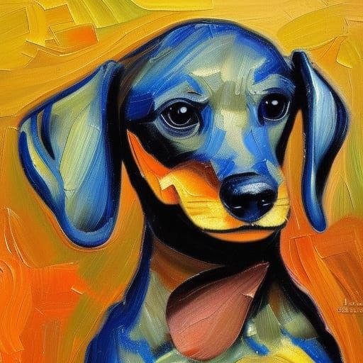 Dachshund in Neo-Impressionist Expressionist Oil Painting