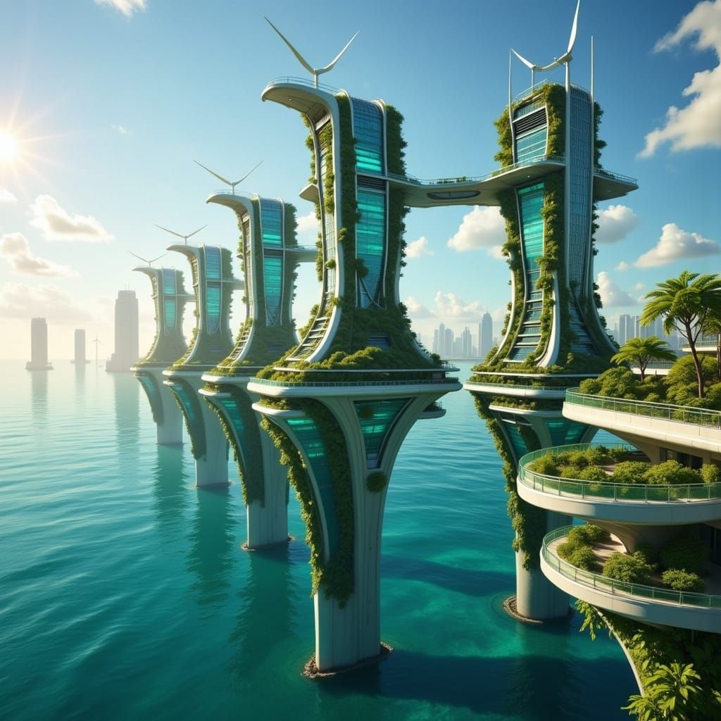 <lora:Eco-cities:1.0> "A partially submerged arcology in a c...