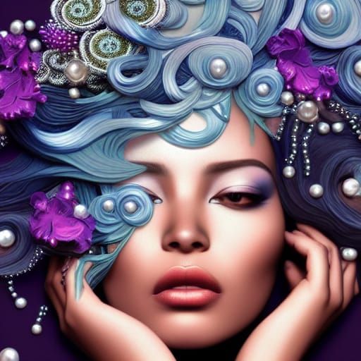 Exquisite Dark-Skinned Woman with Flowing Chroma Shift Hair