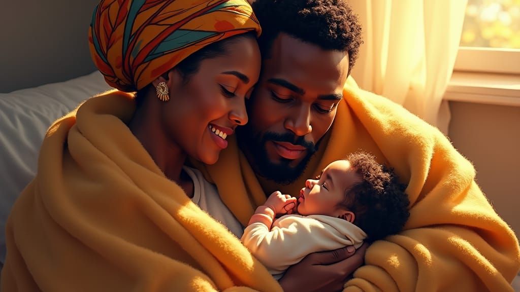 Loving Couple with Baby in Expressive Style