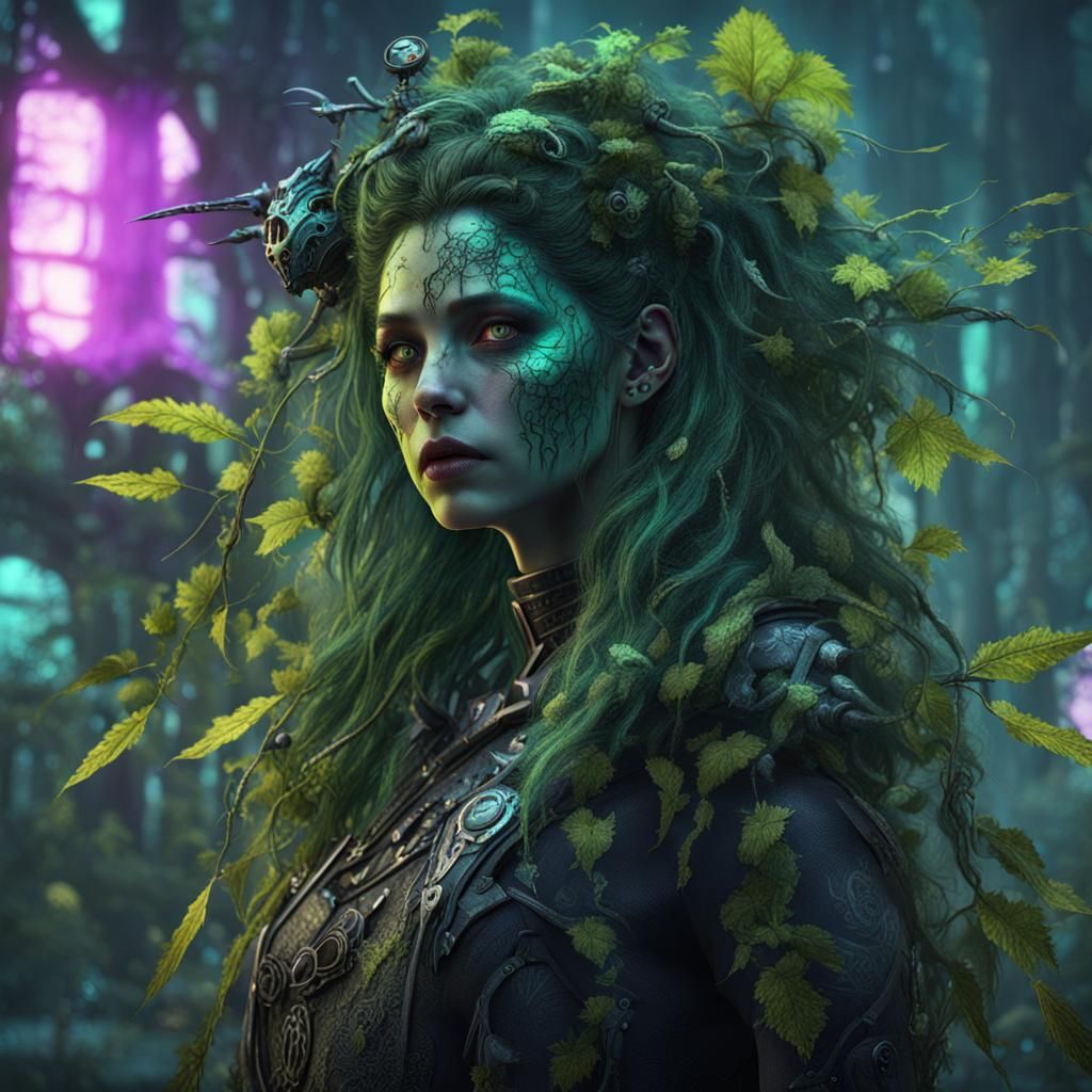 Cyberpunk Goth Nettle Dryad Concept Art