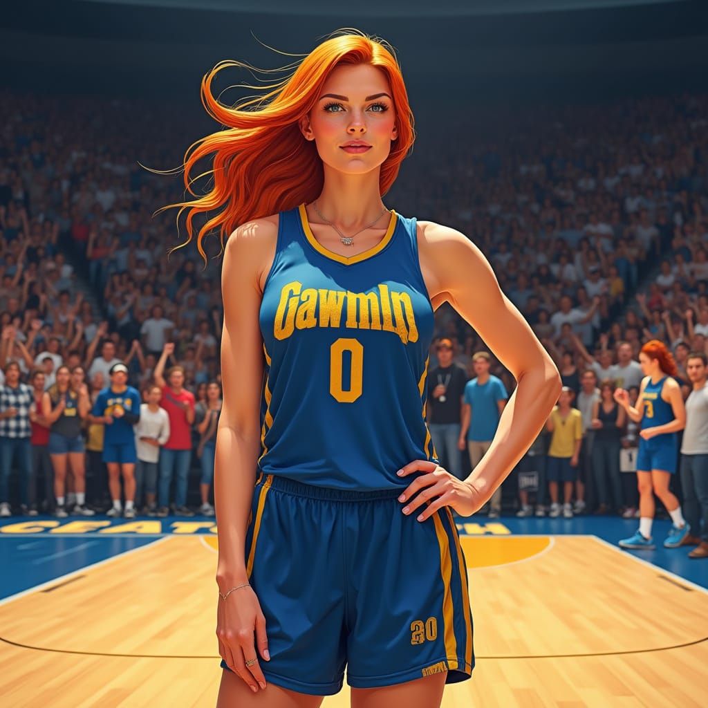 Confident Female Basketball Star in Hyper-Realistic Style