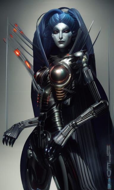 Android Villainess in Japanese Illustration Style