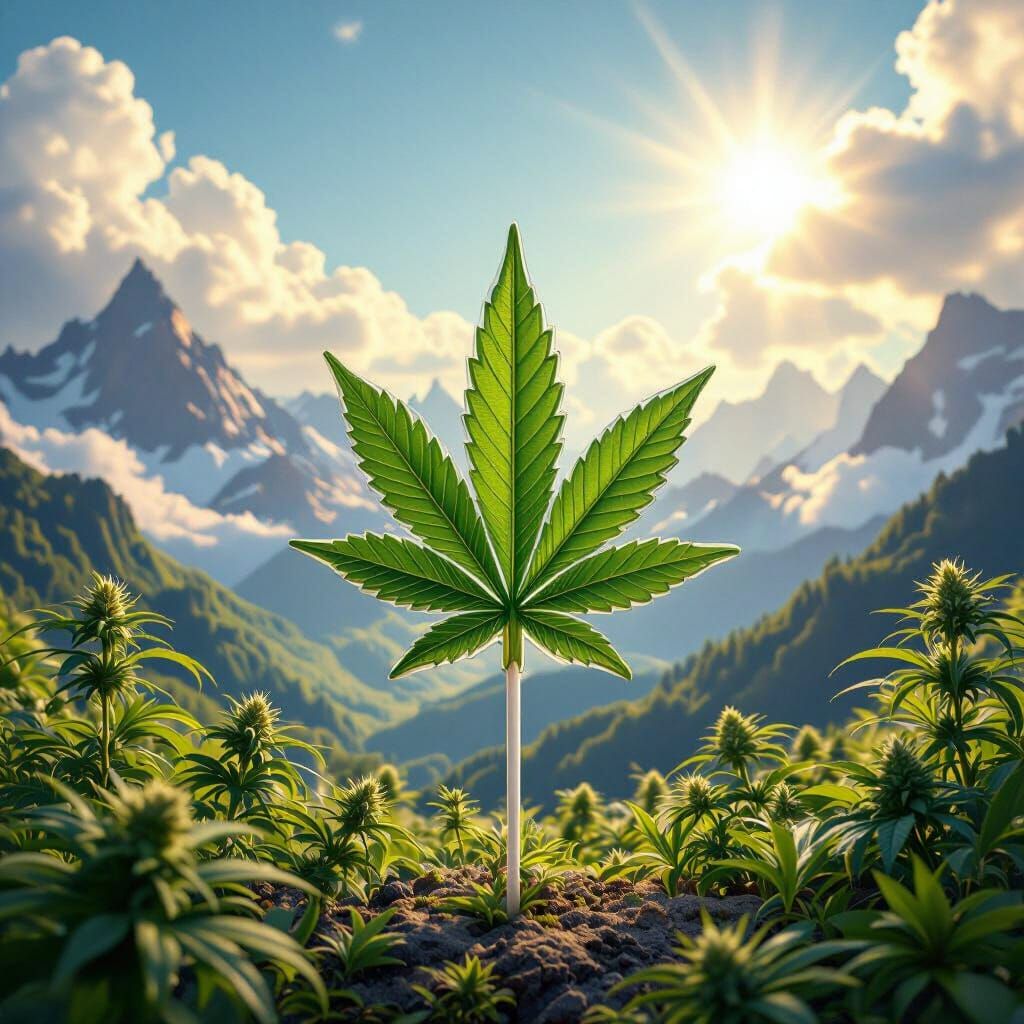 Cannabis Lollipop in Surreal Mountain Landscape