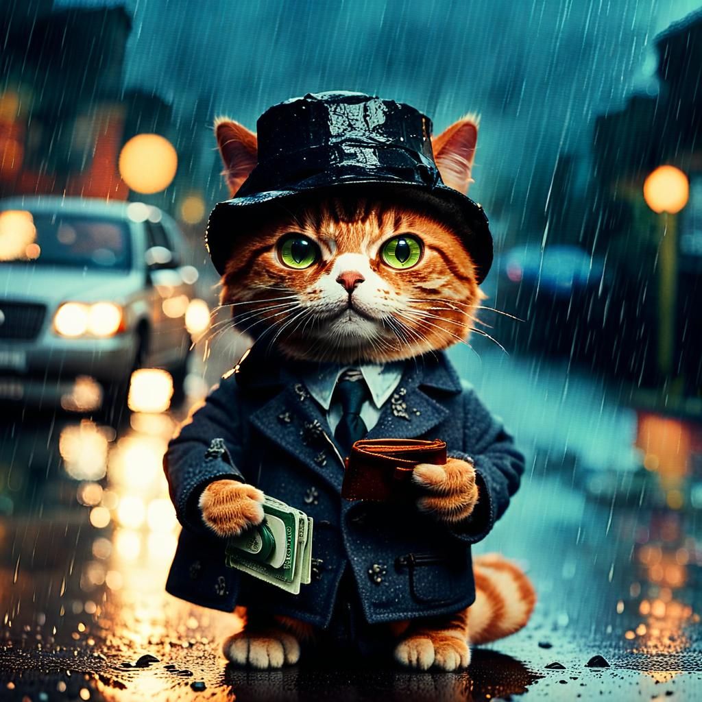 Sherlock Cat Investigates Rainy Crime Scene