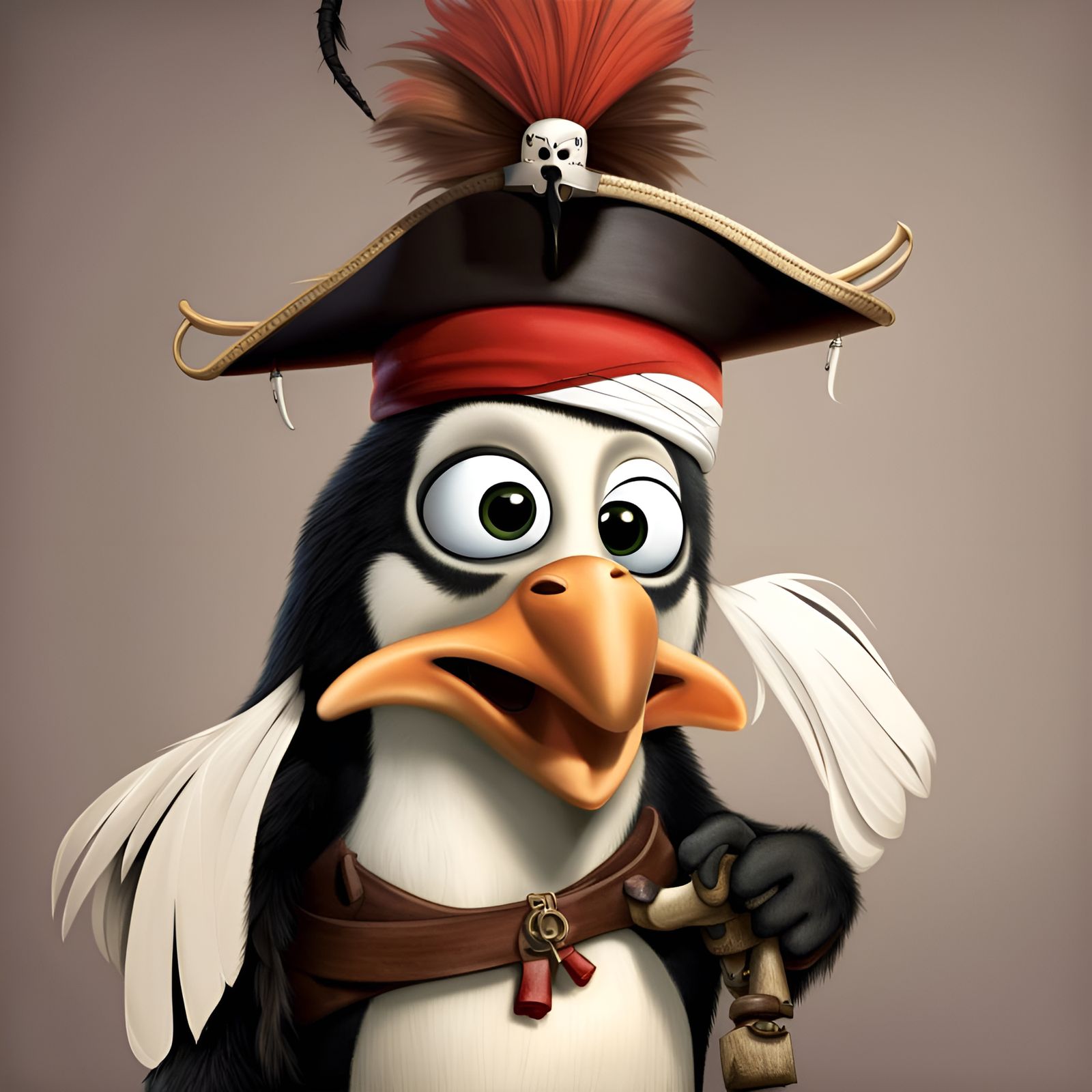 Madagascar Penguin pirate from Disney animation and jack Sparrow with background Isla de muerta