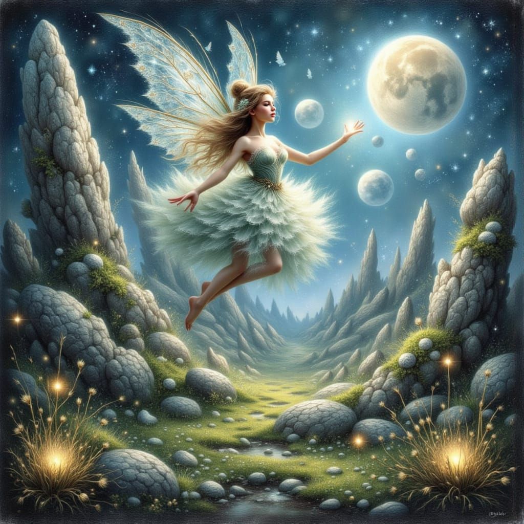 Ethereal Fairy in Surreal Alien Landscape