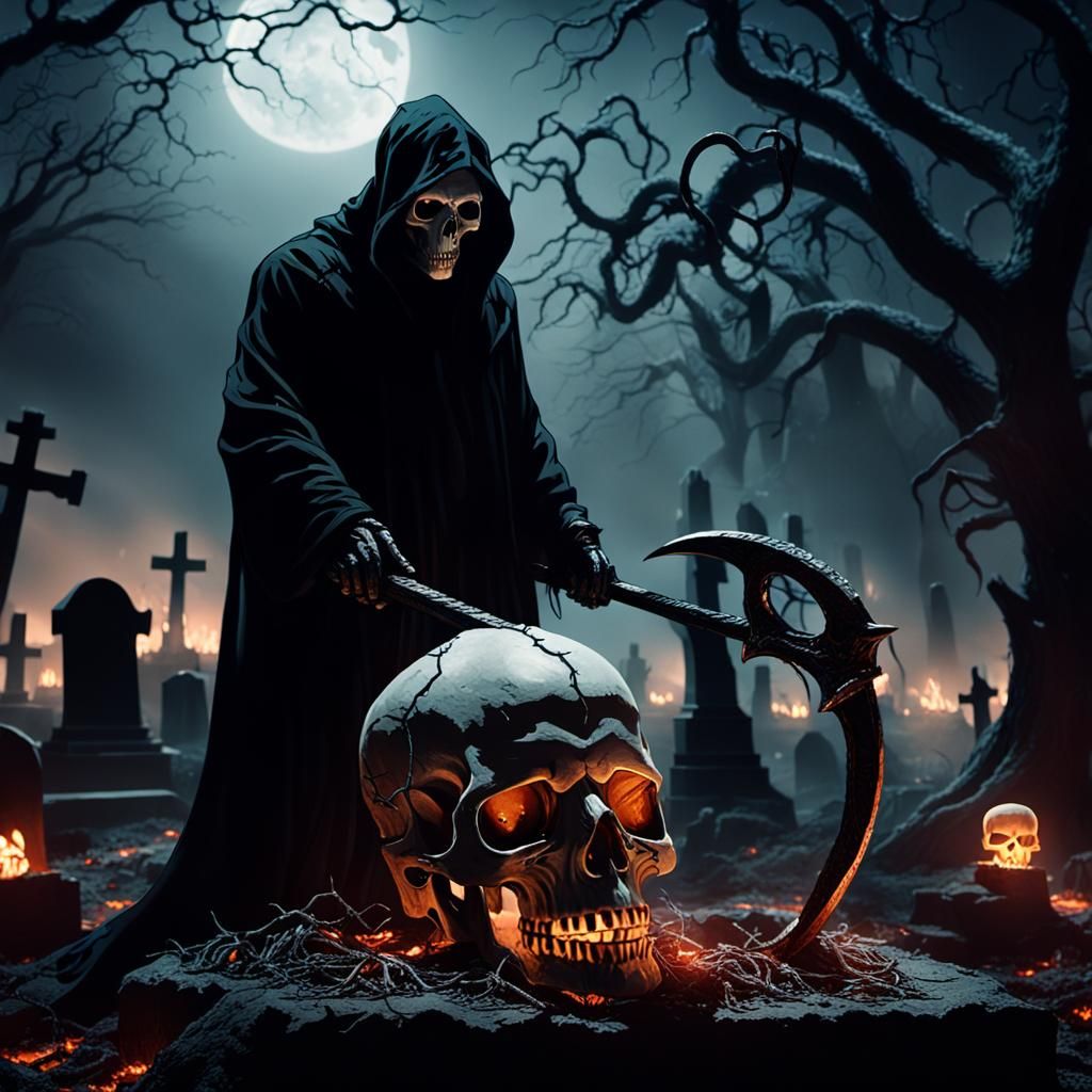 Eerie Skull Landscape in Dark Fantasy Style