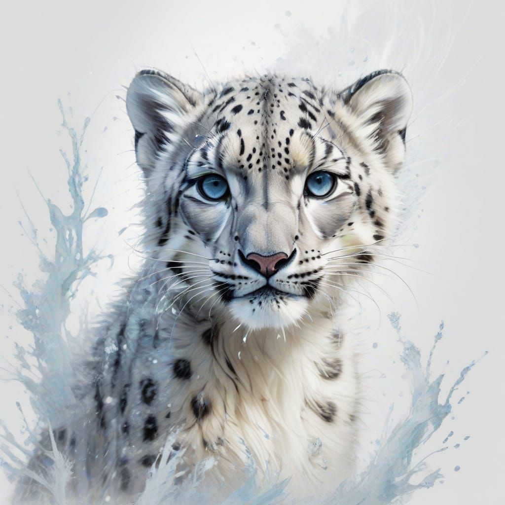 Snow Leopard Cub Enchants in Ethereal Winter Wonderland