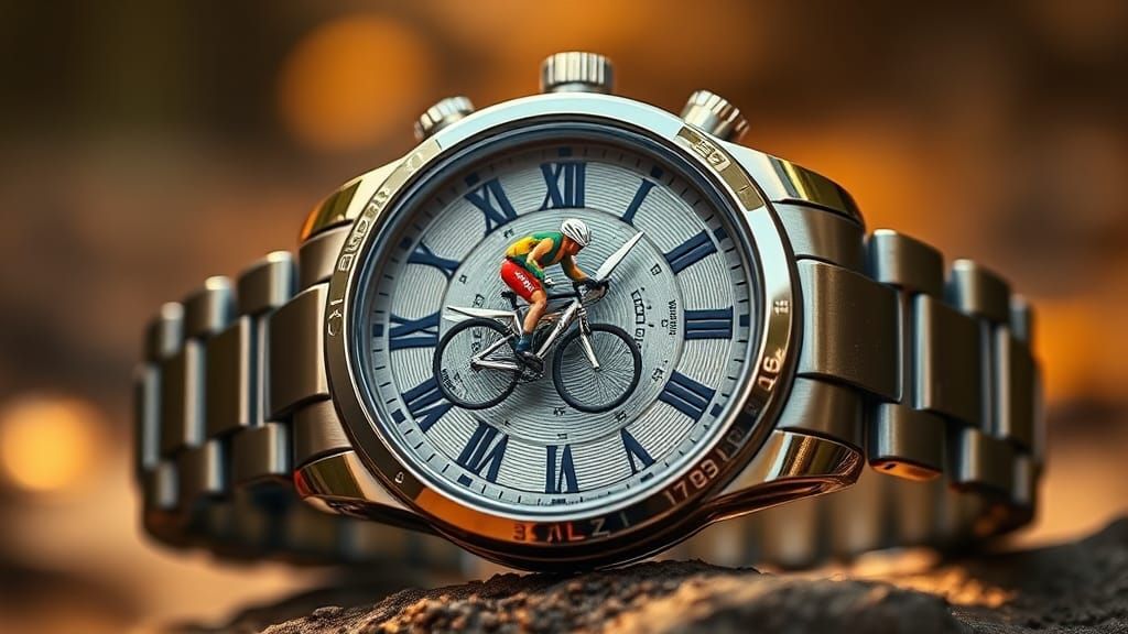 Luxury Watch with Miniature Mountain Biker Figurine
