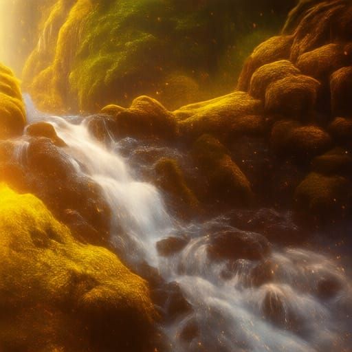Majestic Waterfall with Sparrow in Flight