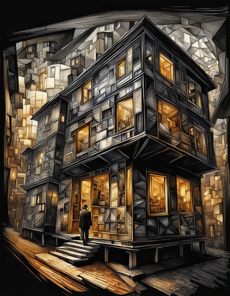 Surreal Cubist Drawing with Cinematic Detail