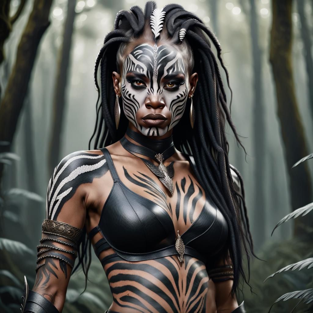 African Warrior Woman Portrait in Hyperdetailed Style