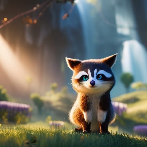 Adorable Raccoon Woman in Anime Style