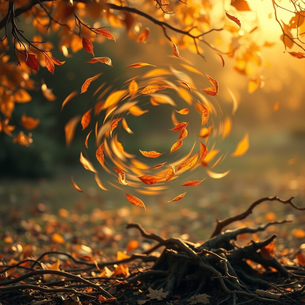 Whimsical Autumnal Whirlwind of Golden Leaves