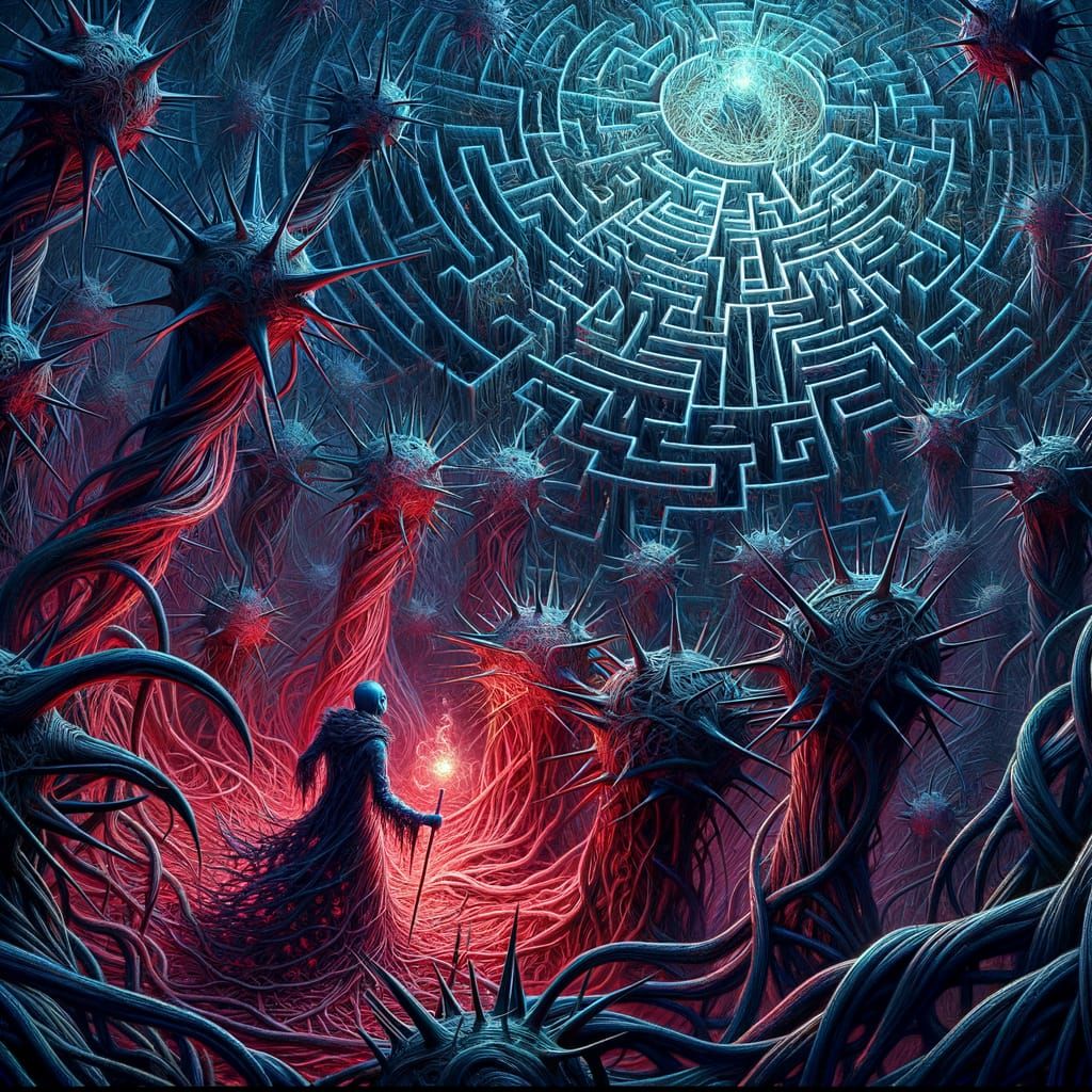 Magician in Thorny Labyrinth of Wire and Vines