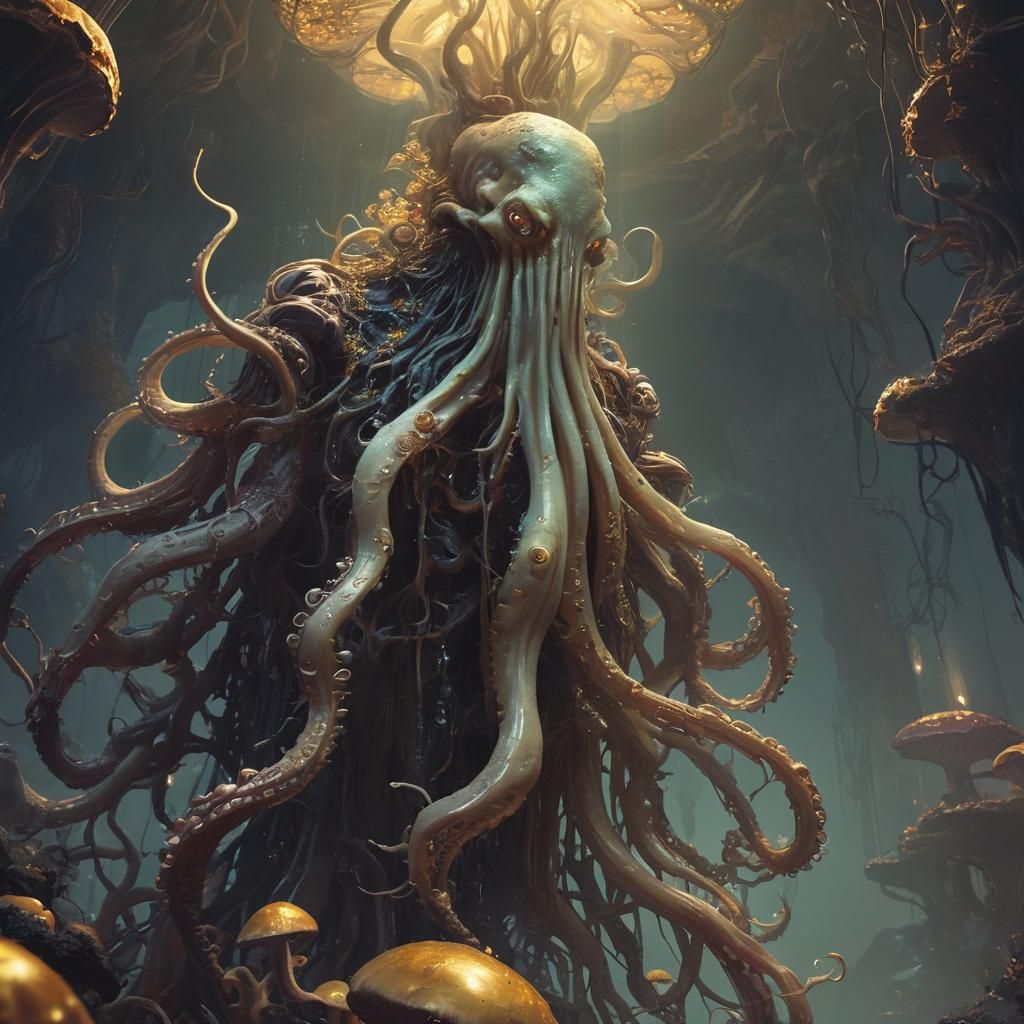 Colossal Tentacled Creature Rises from Dark Abyss