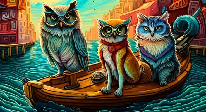 Owl, Cat, and Dog's Polychromatic Voyage