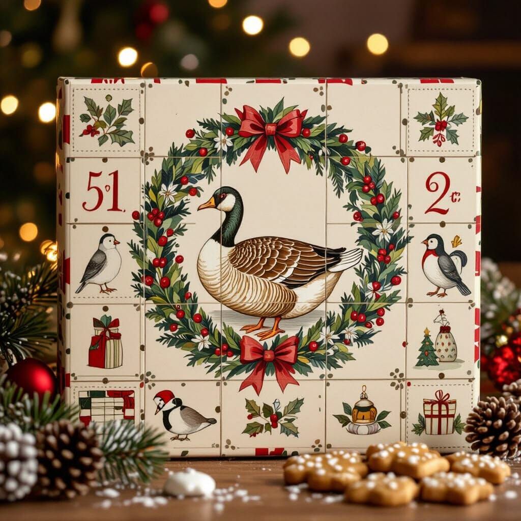 Whimsical Advent Calendar with Goose and Wreath