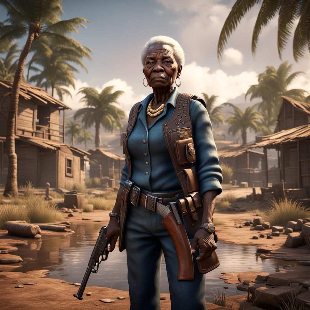 Elderly Woman with Pistol: 3D Game Cinematic Art