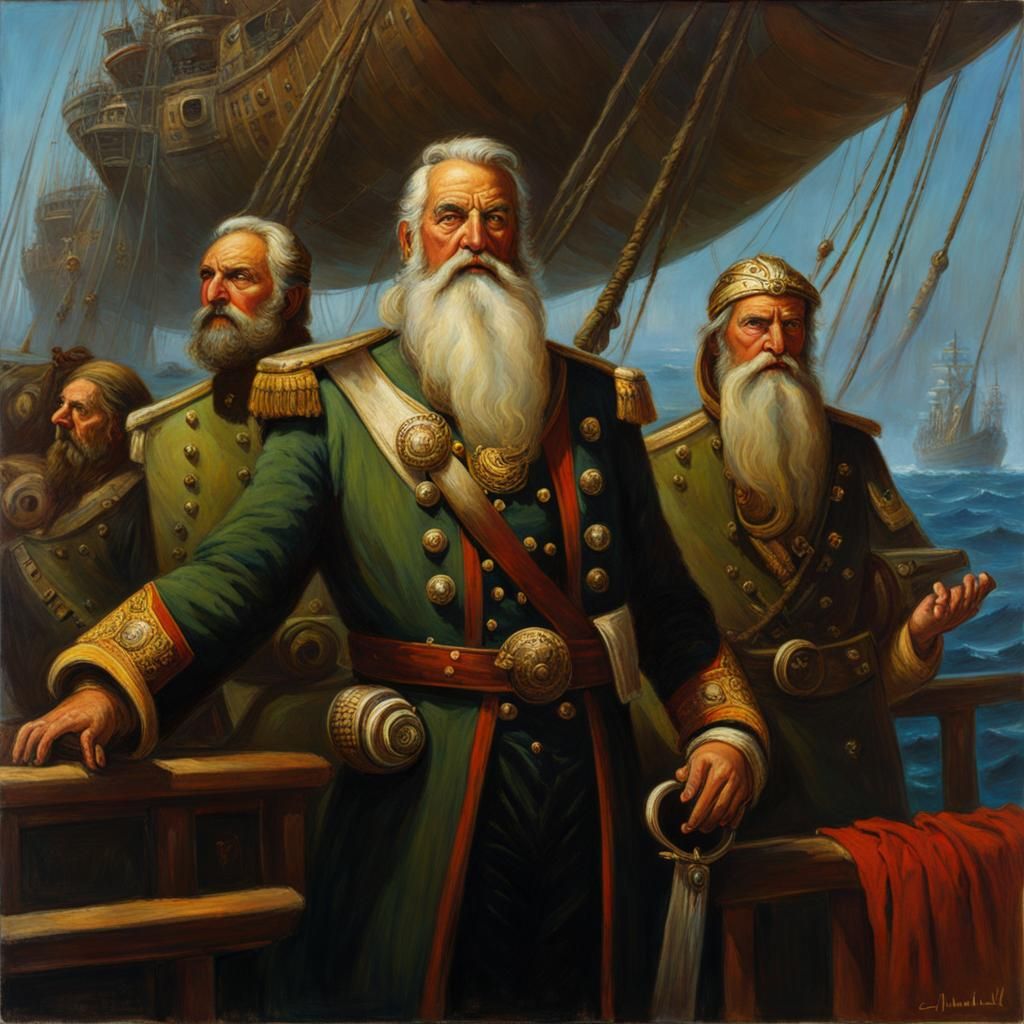 Cthuhlu, captain of a ship, with crew oil painting by James Gurney